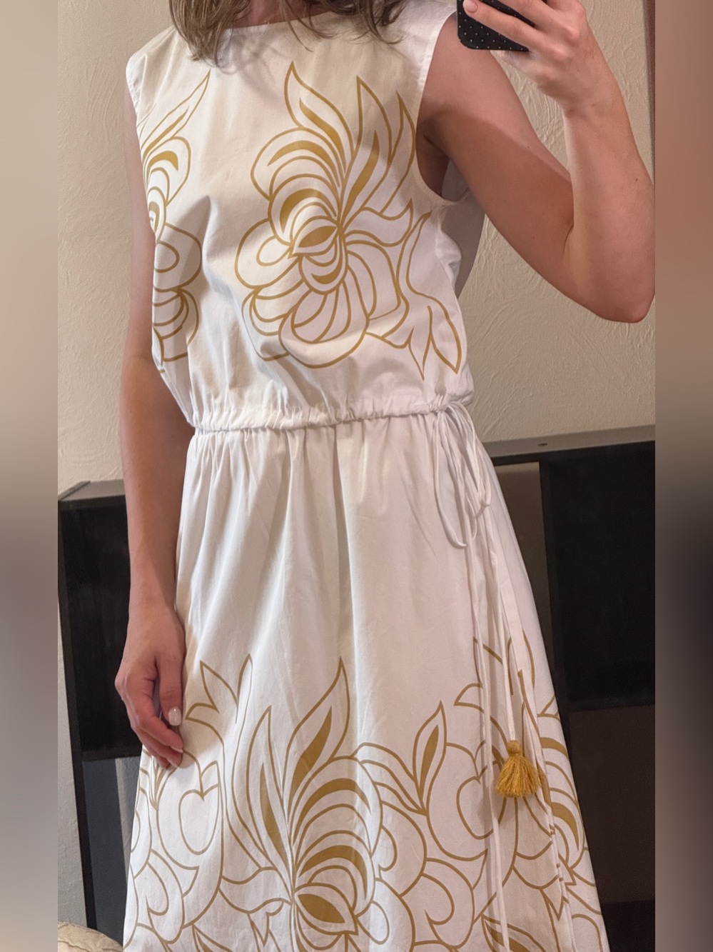 NWT Avec les Filles Chic White Two-Piece Floral Maxi Set with Gold Print S-M